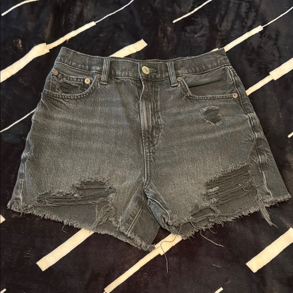American Eagle Outfitters Black Jean Shorts Distressed Style